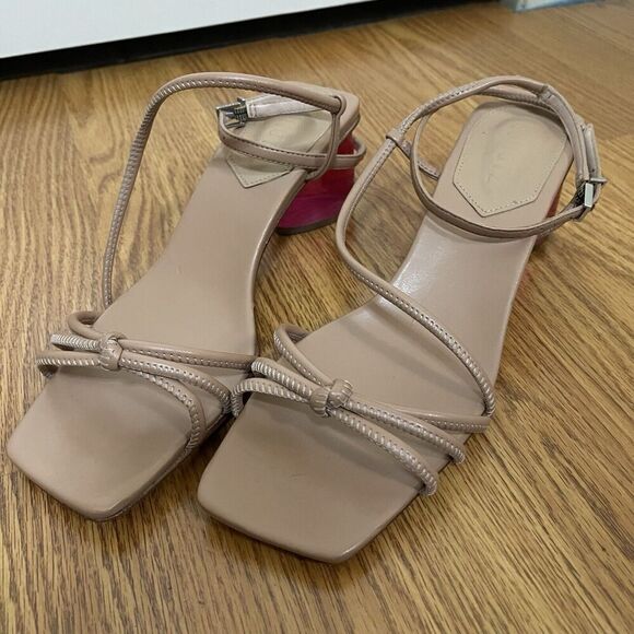 NWT SCHUTZ honey beige Taryn leather strappy pink block strappy heels size 9 - Picture 1 of 7